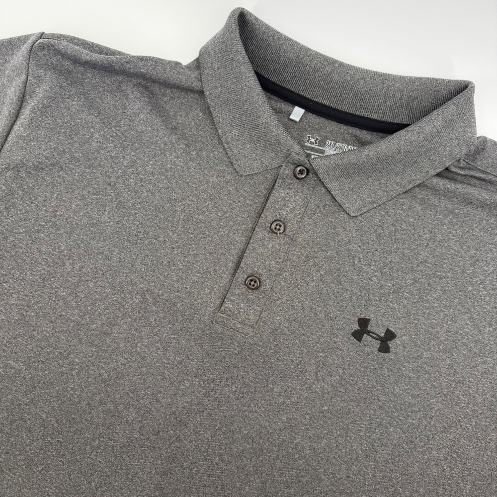 Under Armour Polo Shirt Mens 2XL Gray HeatGear Loose Fit Short Sleeve Heathered